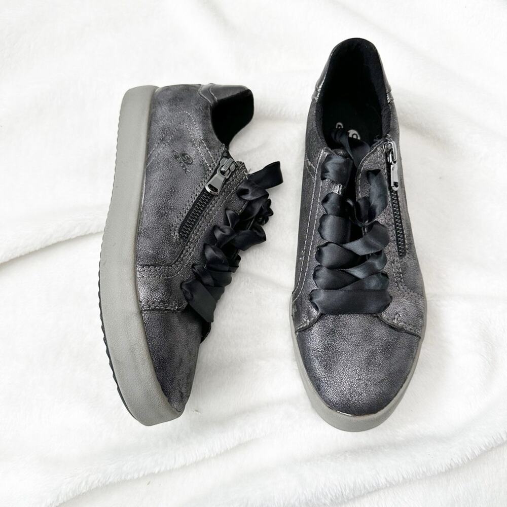 Geox Bloomie 3 sneaker gray metallic comfort shoes ribbon lace up size 6